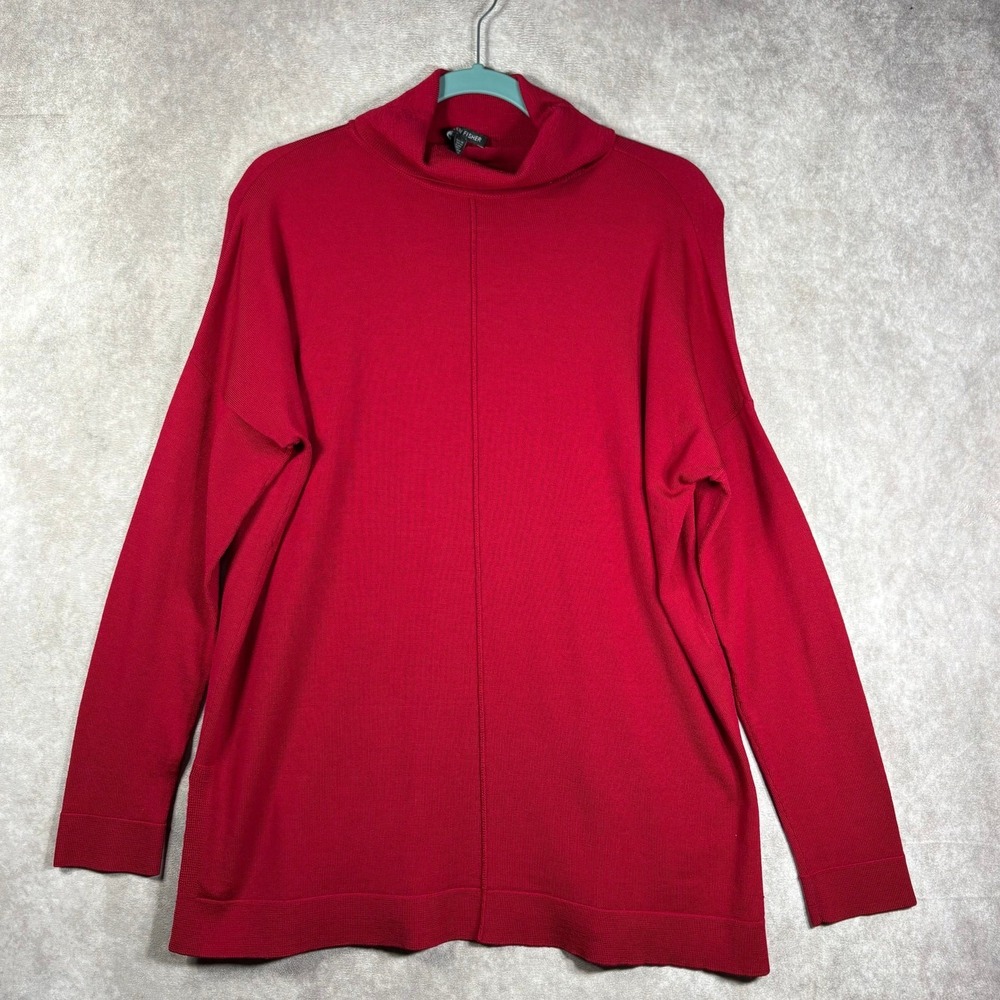 Eileen Fisher‎ Merino Wool Turtleneck Sweater Womens Small Red Knit Pullover